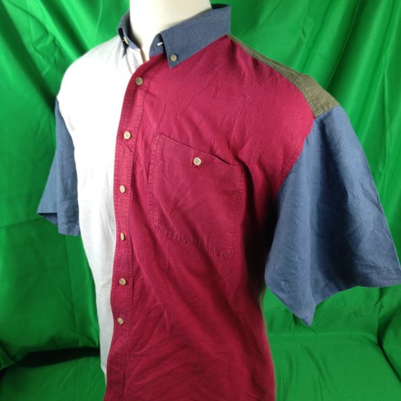 J. Riggings VTG 90s Button Down Shirt Mens Sz XL Short Sleeve Colorblock Ramie - Picture 3 of 6